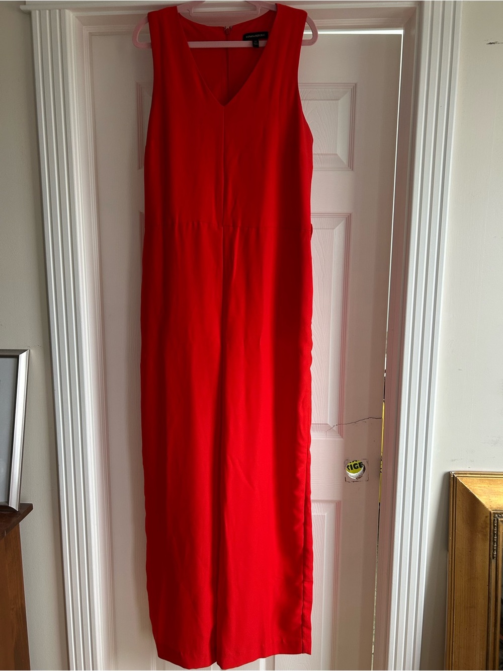 Banana Republic Red Sleeveless V-Neck Jumpsuit with pockets